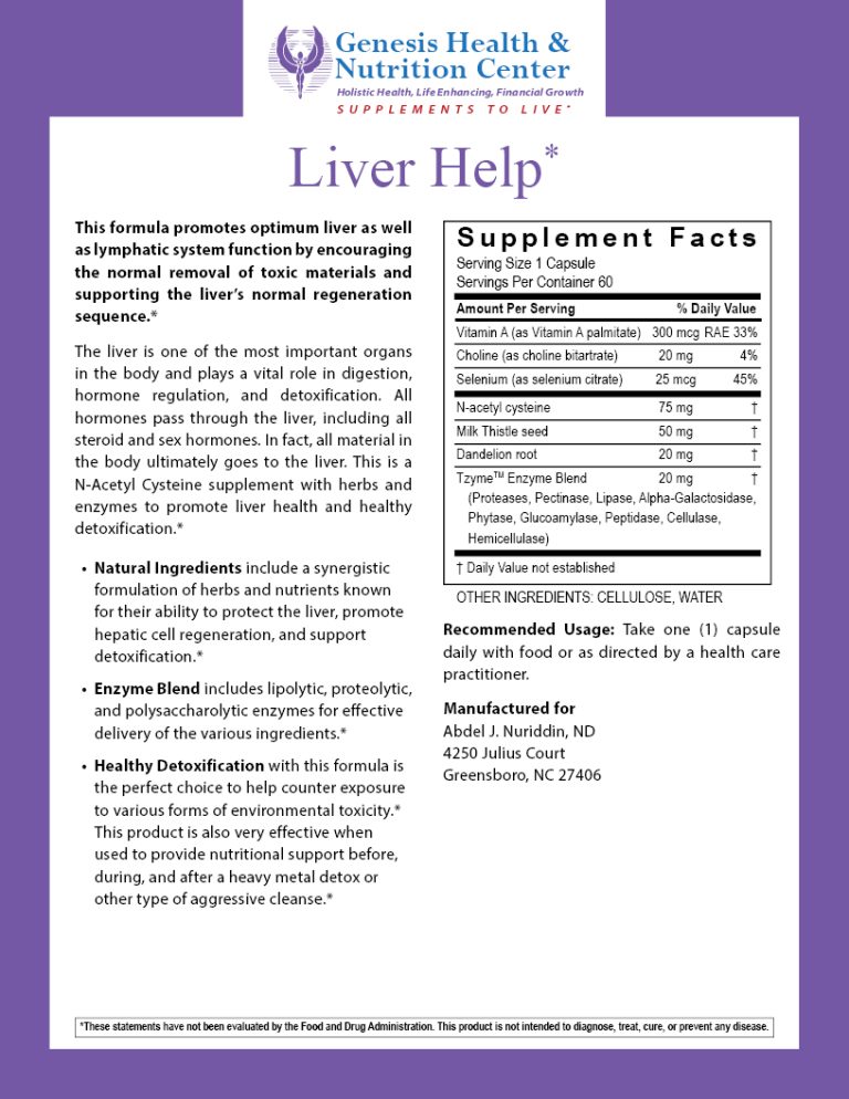 Genesis Liver Help (60) Genesis Health & Nutrition Center